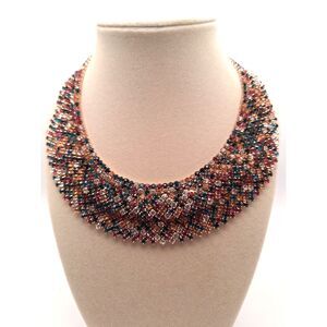 Vintage multi color rhinestone collar necklace statement rose tone